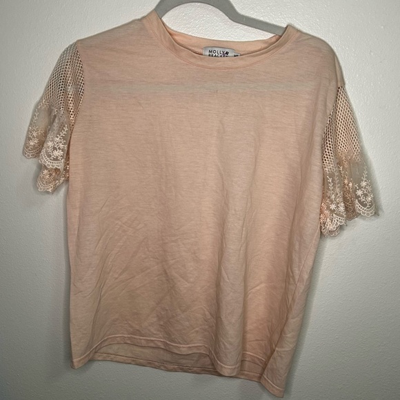 Molly Bracken Tops - Molly Bracken Women's Blush Lace Sleeve Tee